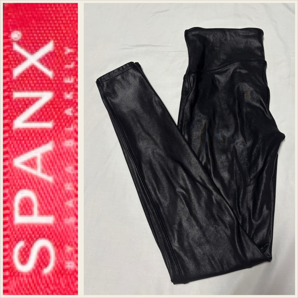 SPANX Womens Medium Faux Leather Leggings High Waist Black
